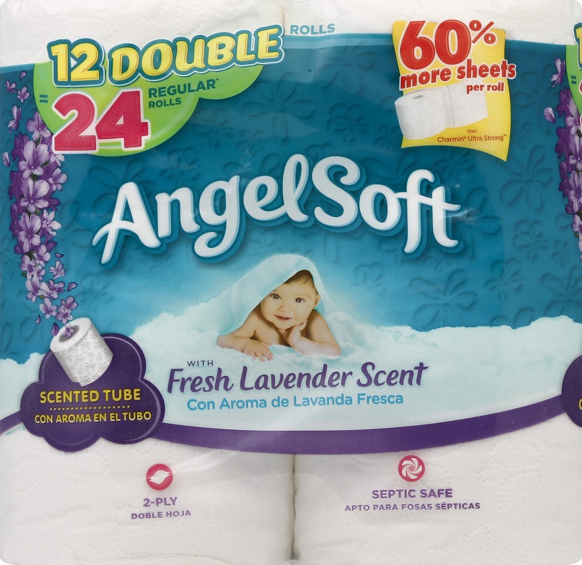 slide 3 of 4, Angel Soft Bathroom Tissue, Fresh Lavender Scent, Double Rolls, 2-Ply, 12 ct