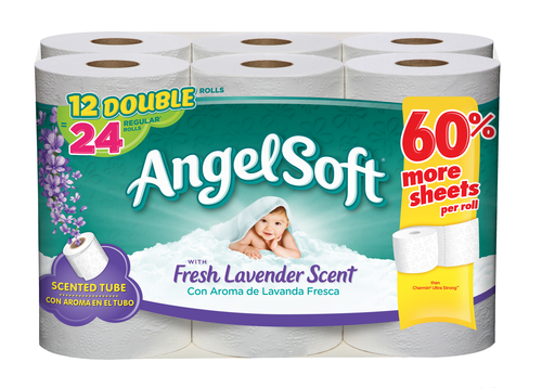 slide 1 of 4, Angel Soft Bathroom Tissue, Fresh Lavender Scent, Double Rolls, 2-Ply, 12 ct