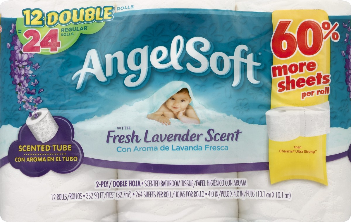 slide 4 of 4, Angel Soft Bathroom Tissue, Fresh Lavender Scent, Double Rolls, 2-Ply, 12 ct