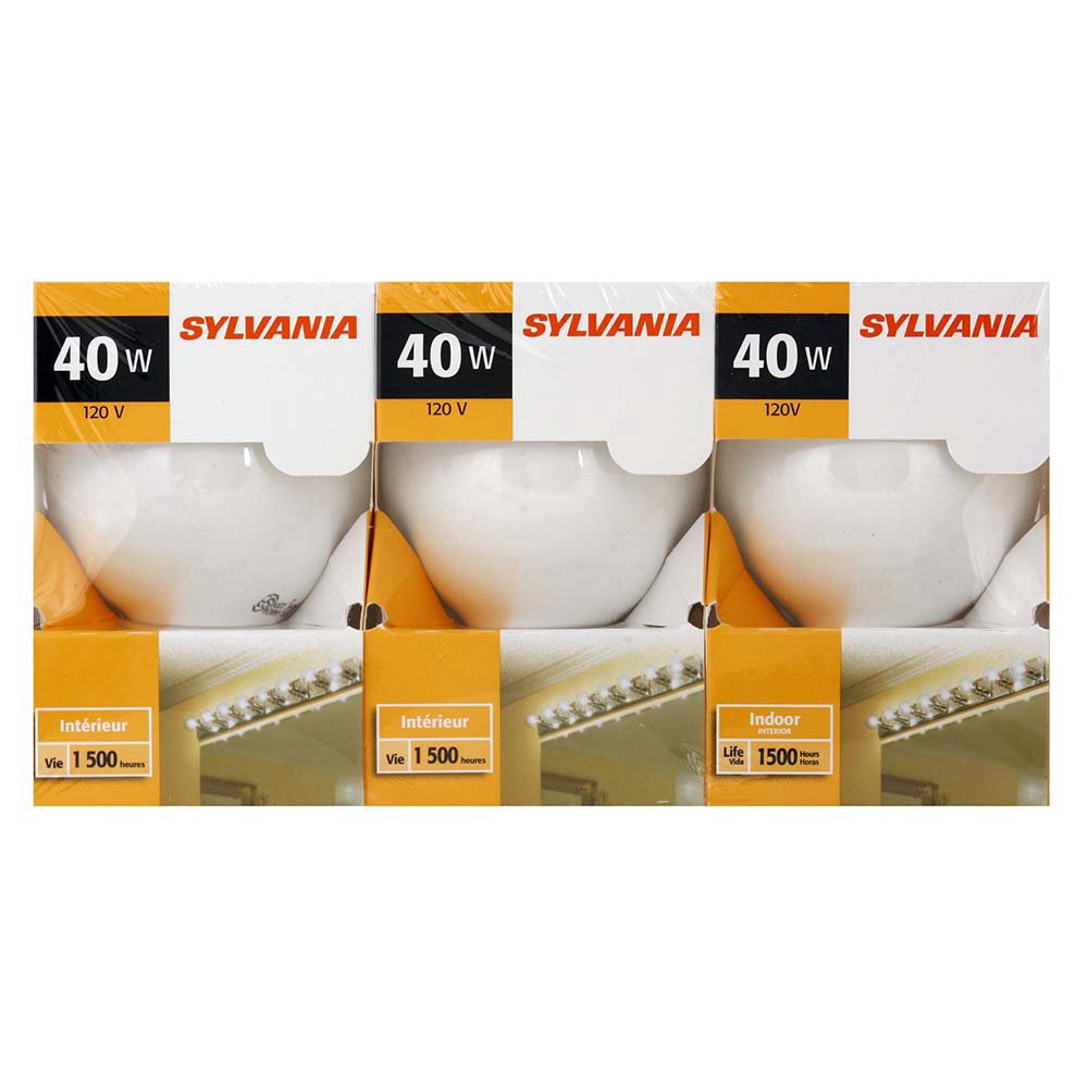 slide 1 of 1, Sylvania White Globes 40 Watt Indoor Light Bulbs, 3 ct