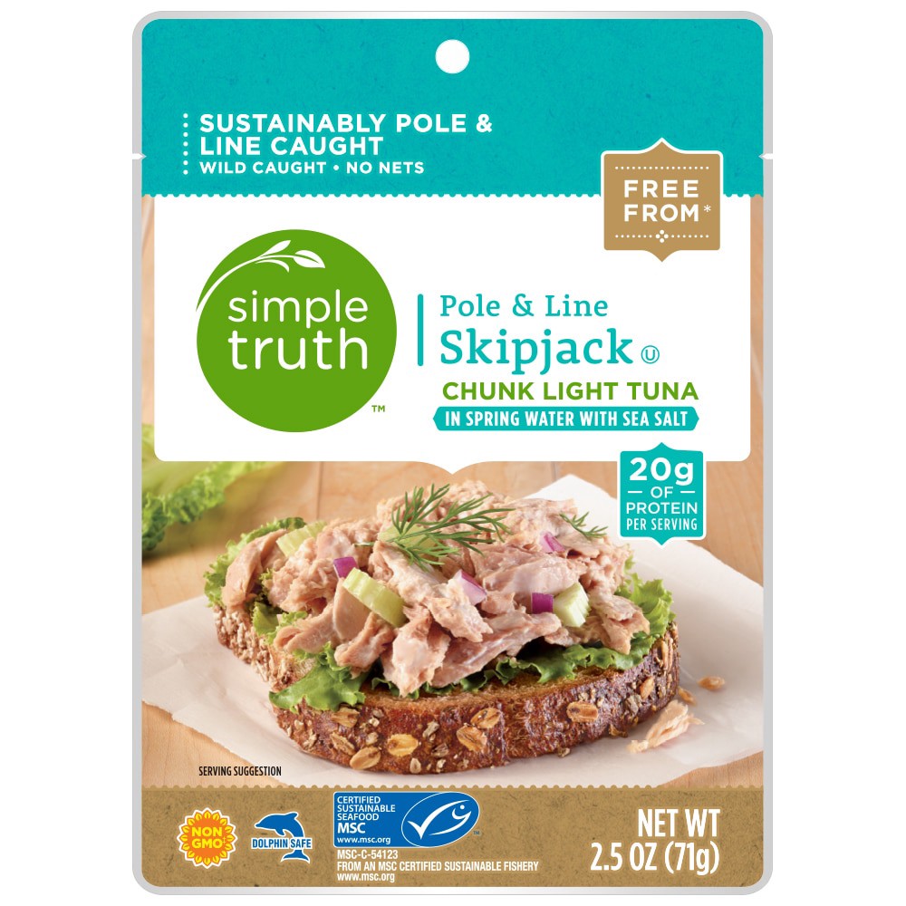 slide 1 of 3, Simple Truth Pole Line Skipjack Chunk Light Tuna In Spring Water With Sea Salt Pouch, 2.5 oz