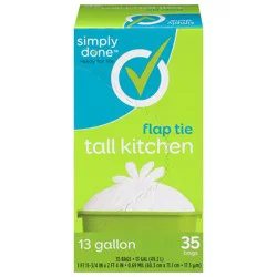 Simply Done Flap Tie Tall Kitchen Bags - 35 Count 13 Gallon Bags