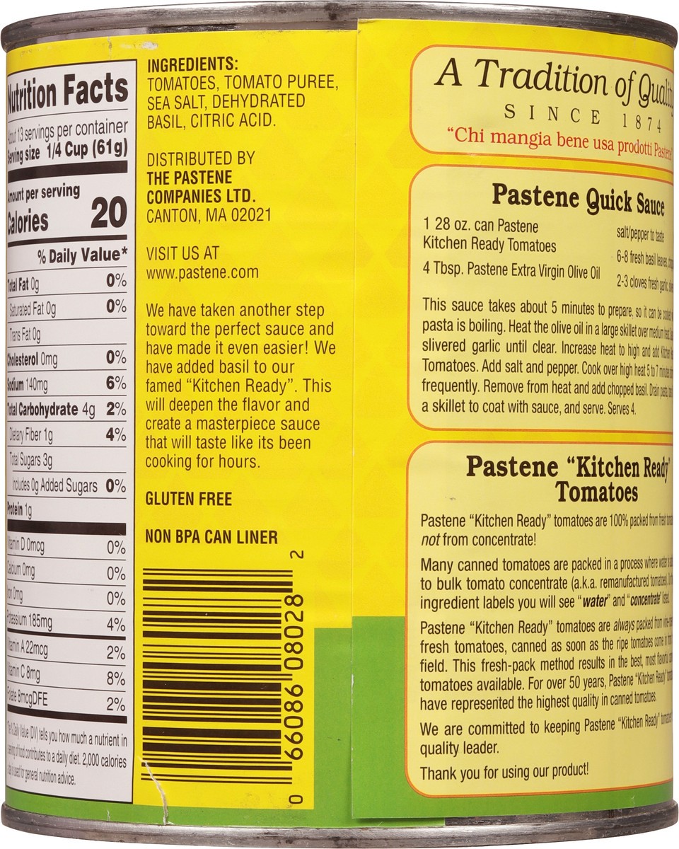 slide 8 of 11, Pastene Kitchen Ready Tomatoes With Basil, 28 oz