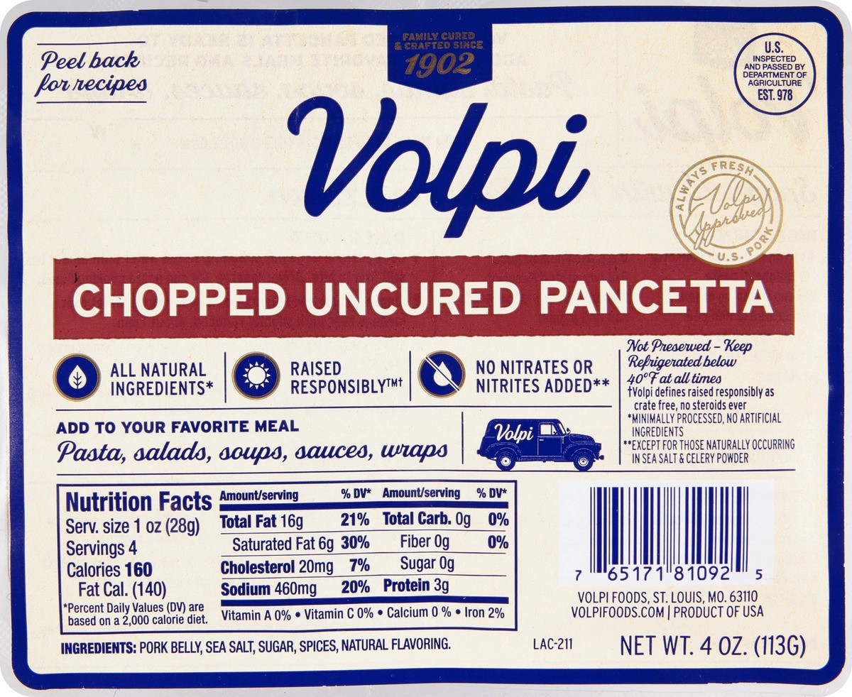 slide 4 of 13, Volpi Chopped Pancetta | Italian Inspired Bacon 4 oz, 4 oz