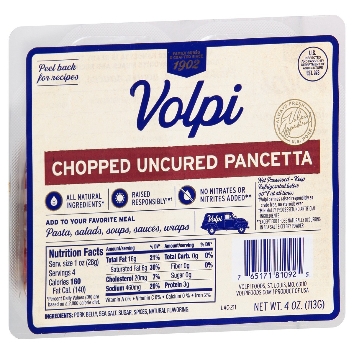 slide 3 of 13, Volpi Uncured Chopped Pancetta 4 oz, 4 oz