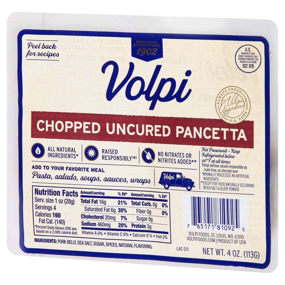 slide 4 of 13, Volpi Uncured Chopped Pancetta 4 oz, 4 oz