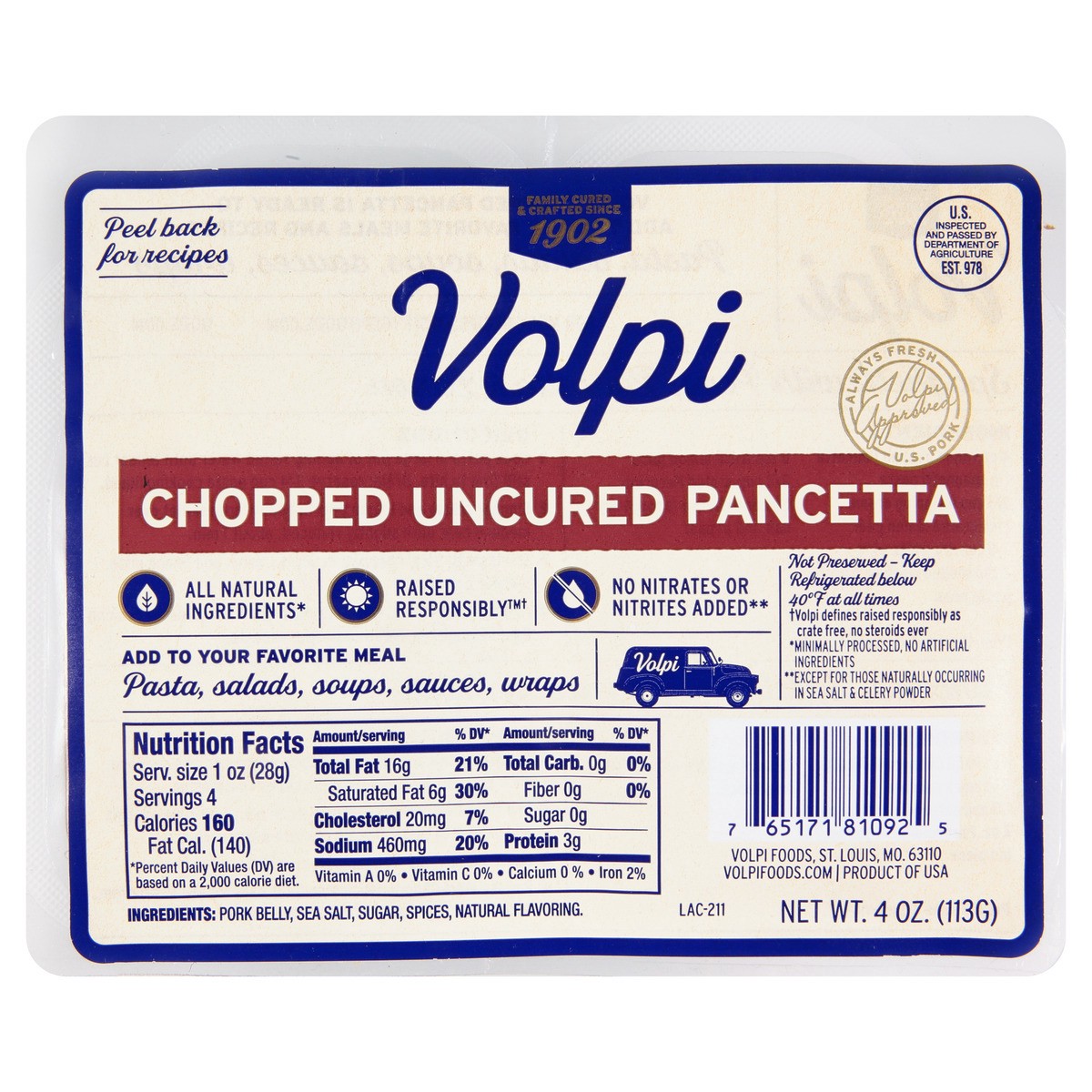slide 1 of 13, Volpi Uncured Chopped Pancetta 4 oz, 4 oz