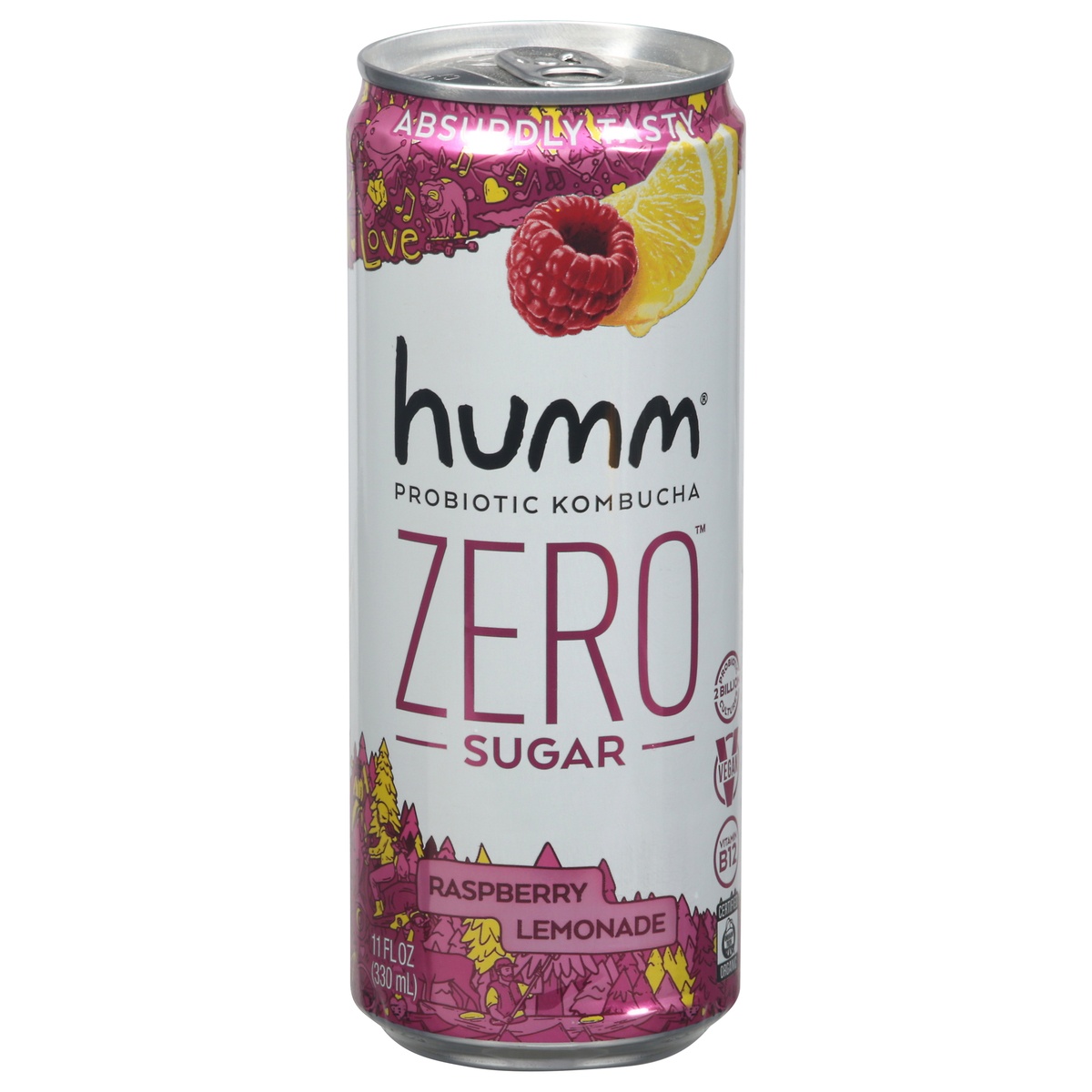 slide 1 of 1, Humm Zero Sugar Raspberry Lemonade Probiotic Kombucha 11 fl oz, 11 fl oz