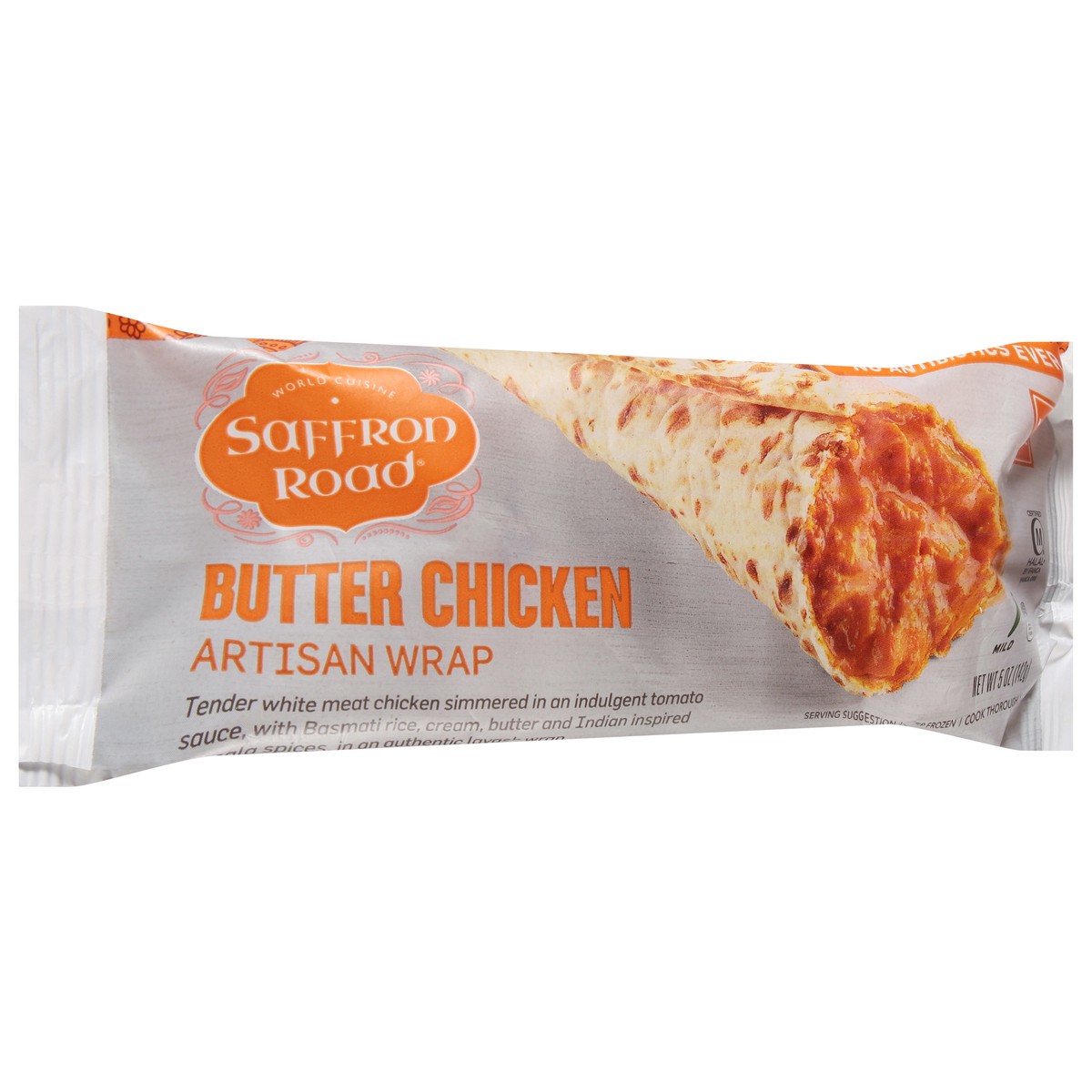 slide 2 of 9, Saffron Road Butter Chicken Frozen Burrito Artisan Wrap, 5 oz