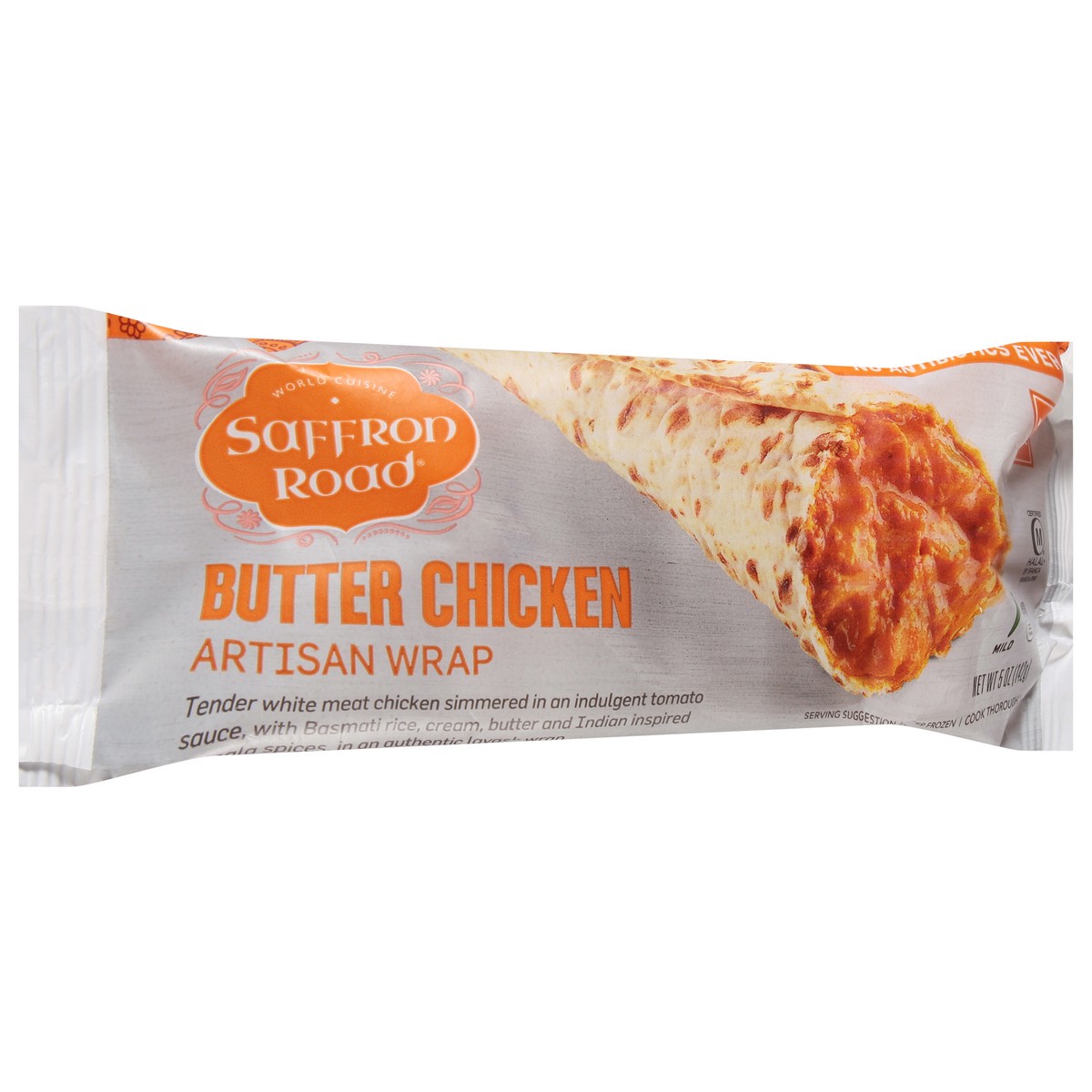 slide 6 of 9, Saffron Road Butter Chicken Frozen Burrito Artisan Wrap, 5 oz