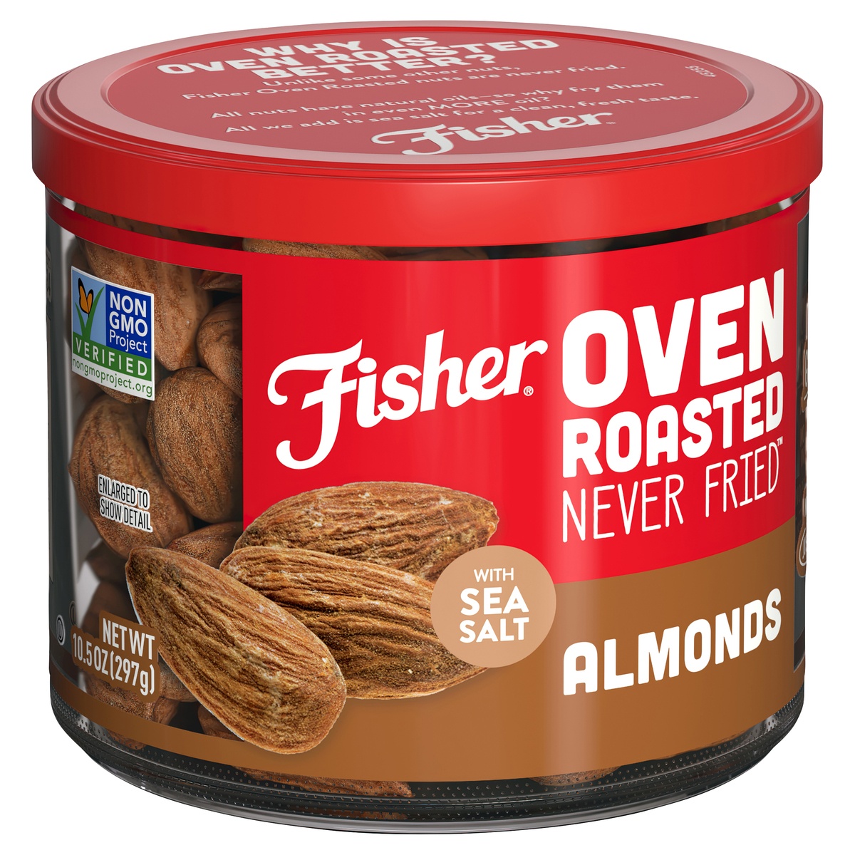 slide 2 of 10, Fisher Oven Roasted Never Fried Almonds With Sea Salt, 10.5 oz