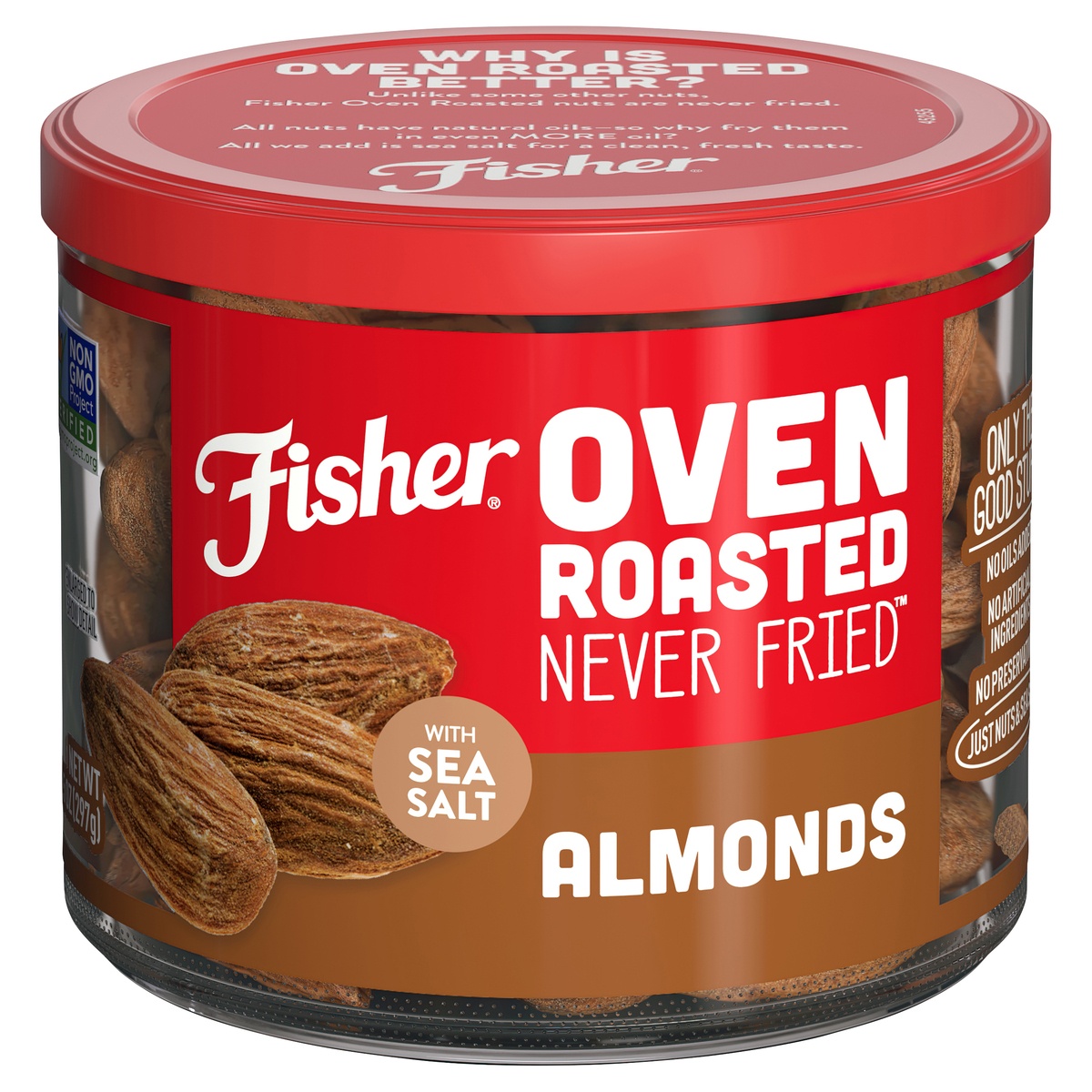 slide 1 of 10, Fisher Oven Roasted Never Fried Almonds With Sea Salt, 10.5 oz