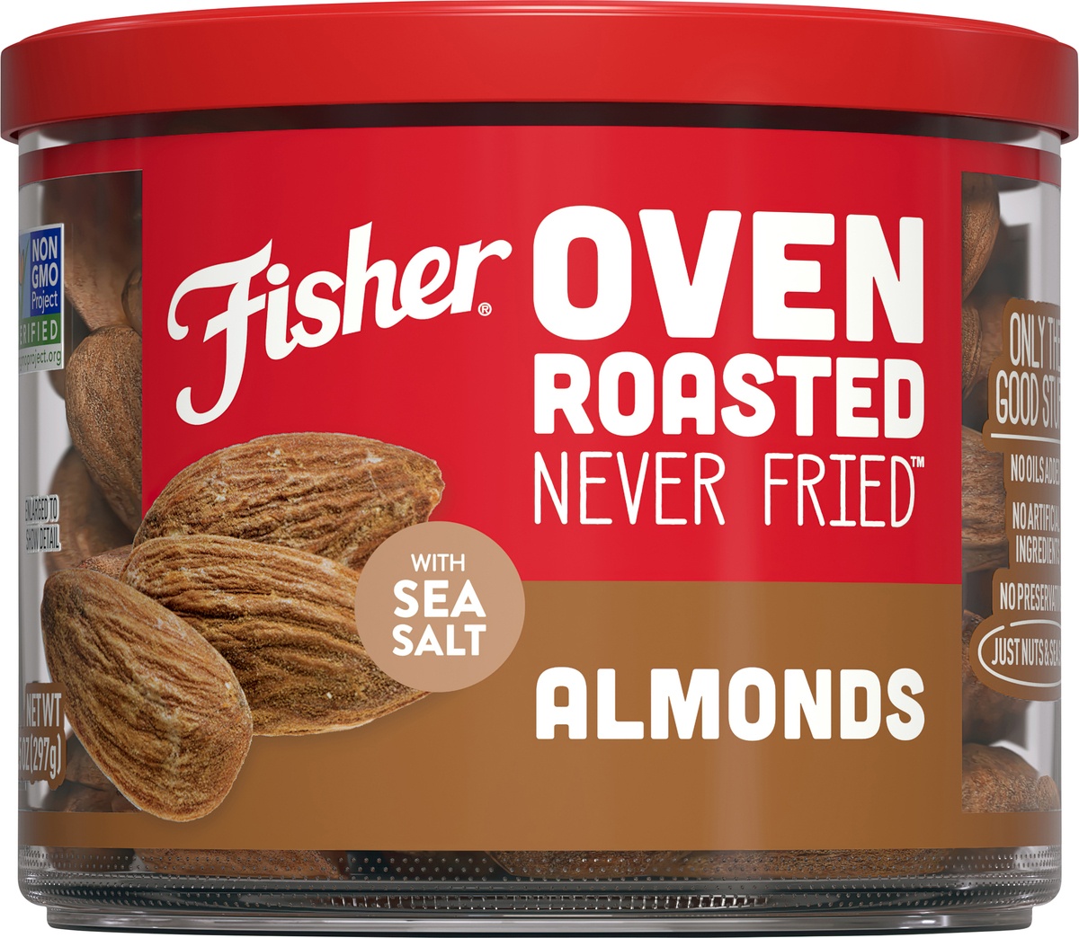 slide 9 of 10, Fisher Oven Roasted Never Fried Almonds With Sea Salt, 10.5 oz