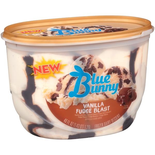 slide 1 of 1, Blue Bunny Vanilla Fudge Blast Frozen Dairy Dessert, 46 fl oz
