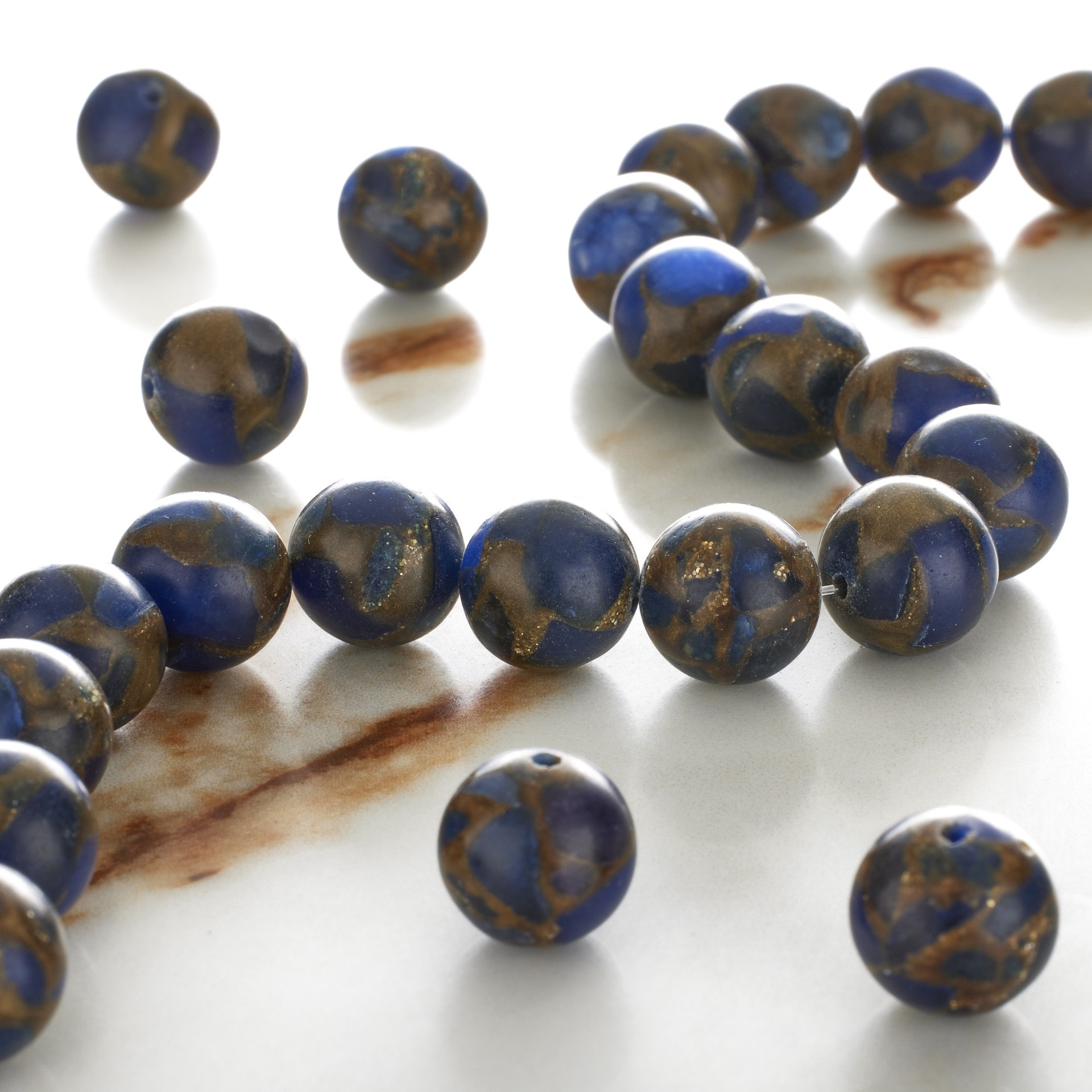 slide 3 of 3, Blue Marbled Impression Jasper Round Beads, 10mm By Bead Landing, 10mm