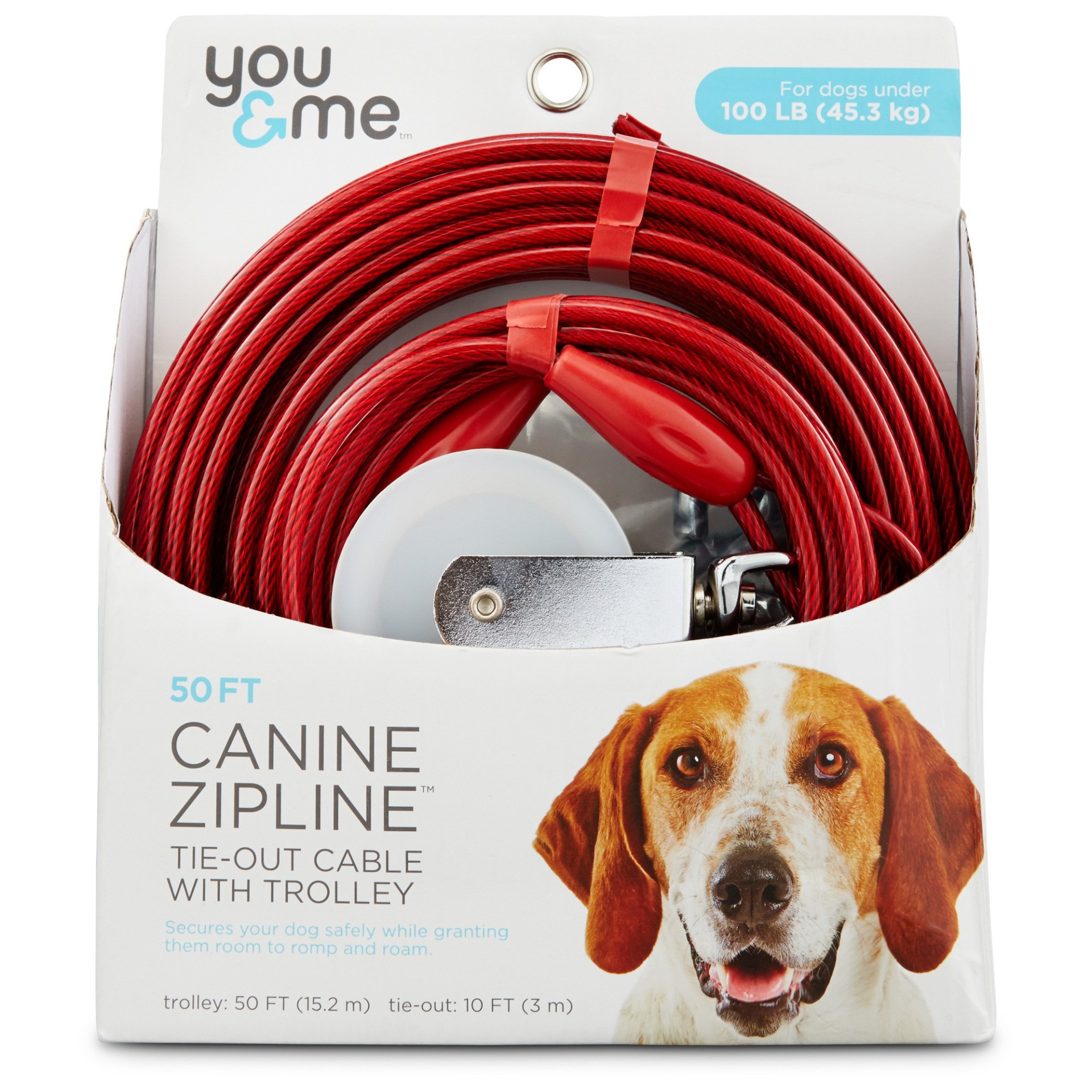 slide 1 of 1, You & Me Red Large Canine Zipline Dog Tie-Out Cable with Trolley, LG