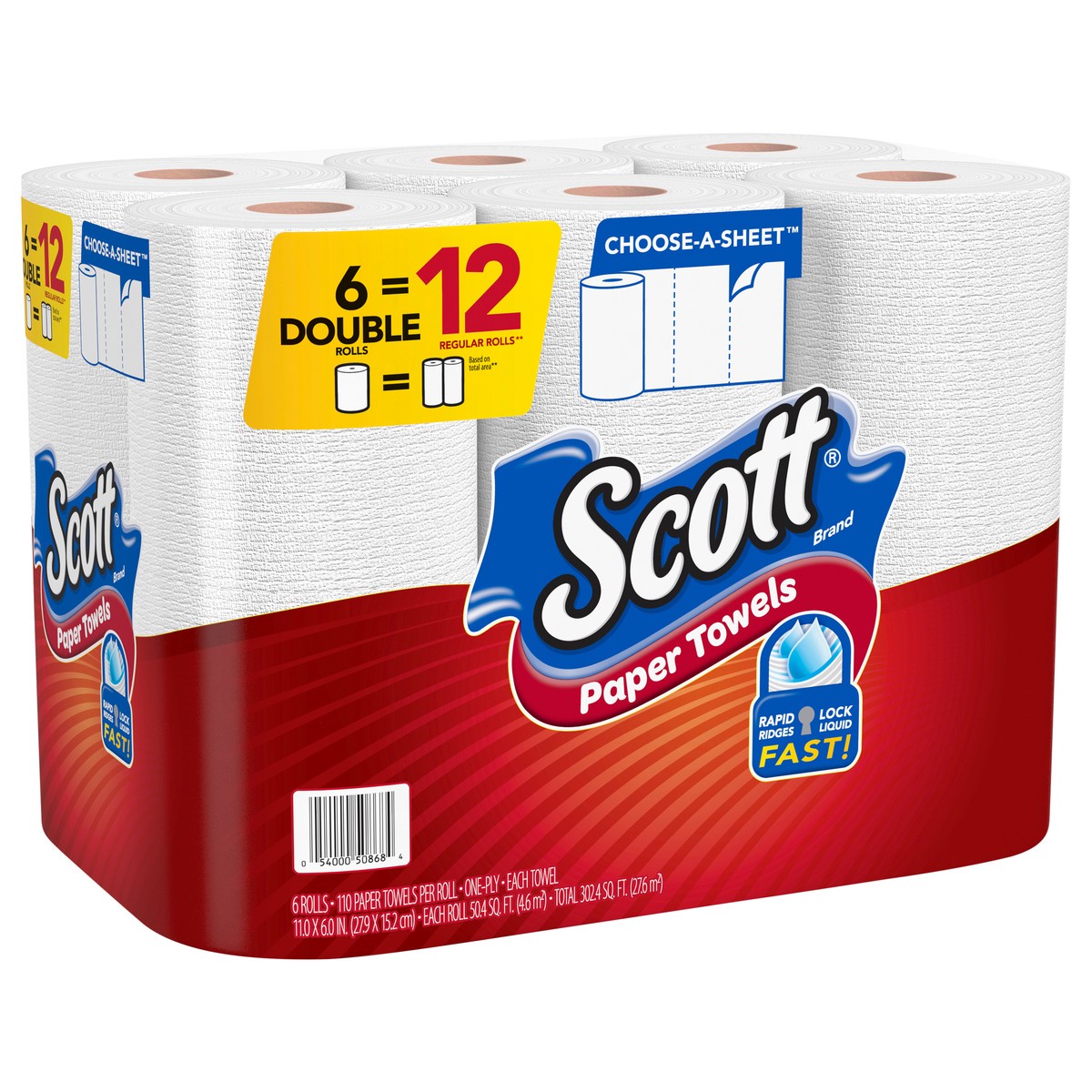 slide 9 of 9, Scott Paper Towels, Choose-A-Sheet - 6 Double Rolls = 12 Regular Rolls (110 Sheets Per Roll), 6 ct