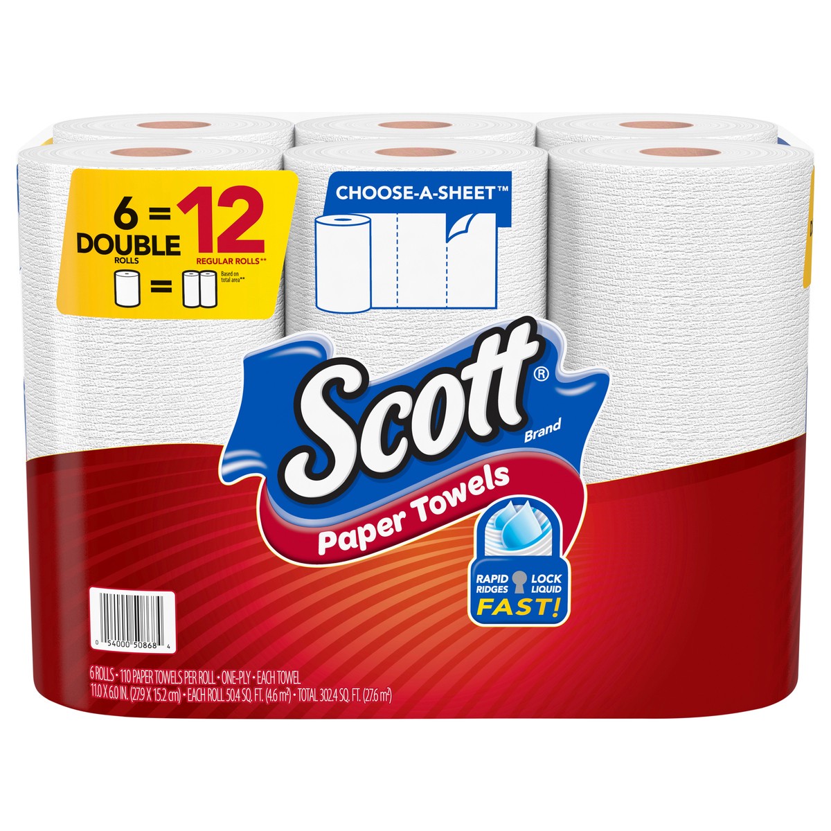 slide 1 of 9, Scott Paper Towels, Choose-A-Sheet - 6 Double Rolls = 12 Regular Rolls (110 Sheets Per Roll), 6 ct