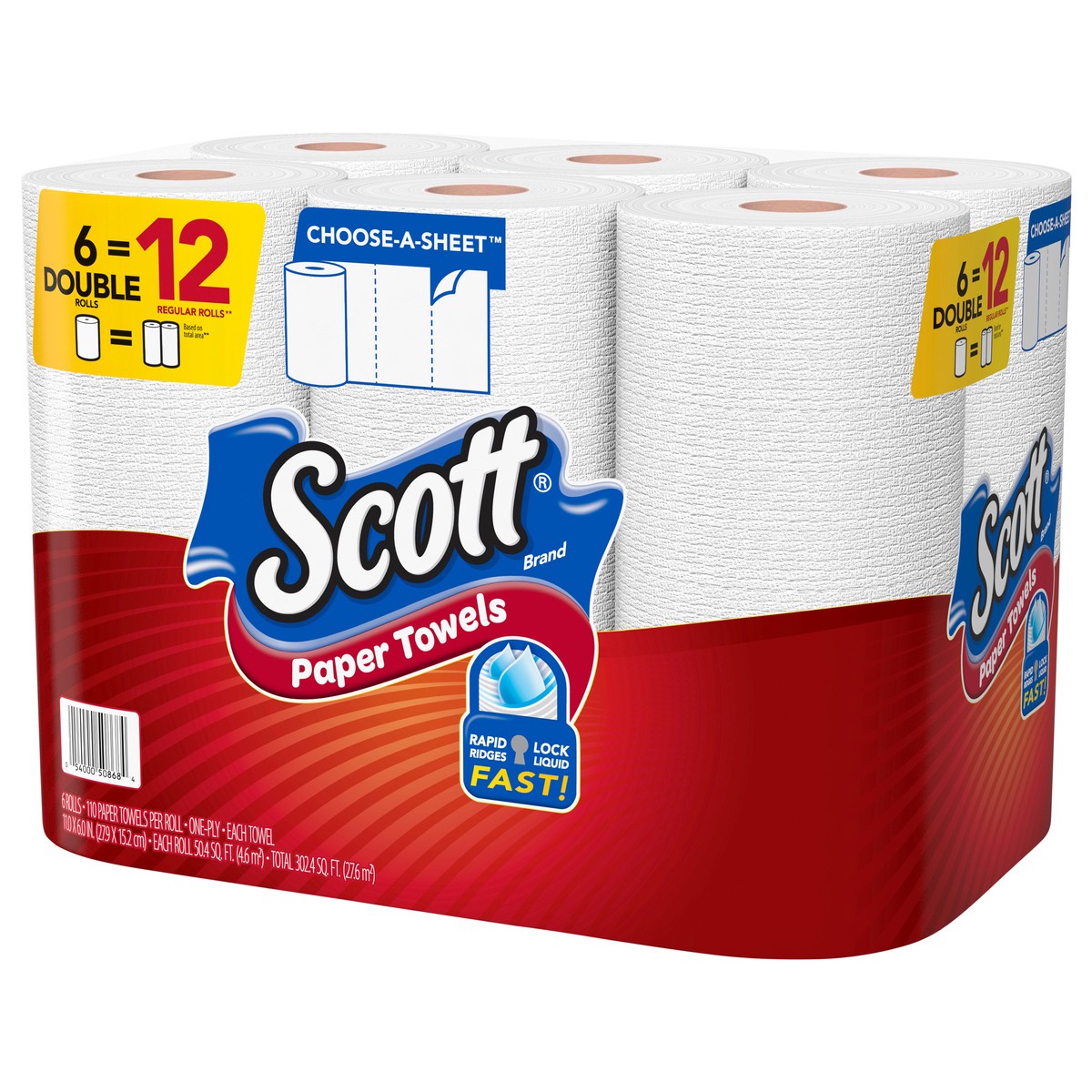 slide 3 of 9, Scott Paper Towels, Choose-A-Sheet - 6 Double Rolls = 12 Regular Rolls (110 Sheets Per Roll), 6 ct