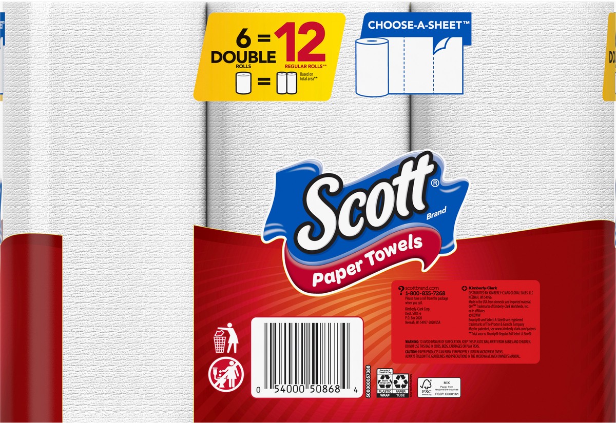 slide 7 of 9, Scott Paper Towels, Choose-A-Sheet - 6 Double Rolls = 12 Regular Rolls (110 Sheets Per Roll), 6 ct