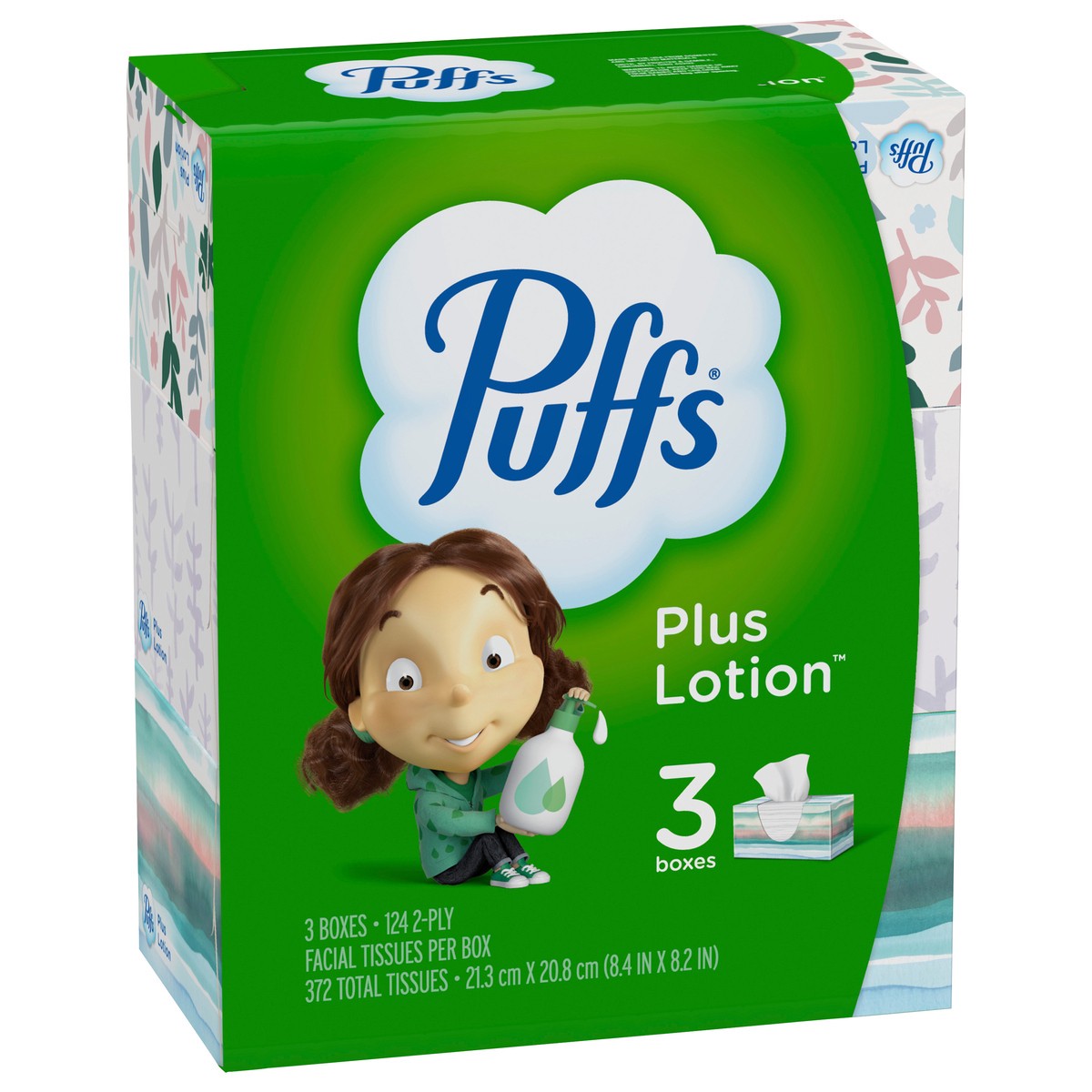 slide 3 of 5, Puffs Plus Lotion Facial Tissue, 3 Family Boxes, 124 Tissues Per Box, 3 ct