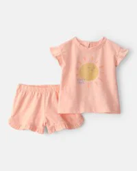 Baby Girl 2-Piece "Sunny Days" Top & Short Set - Orange, 3M