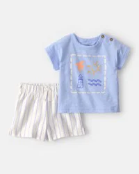 Baby 2-Piece Lighthouse Top & Short Set - Blue/Ivory NB