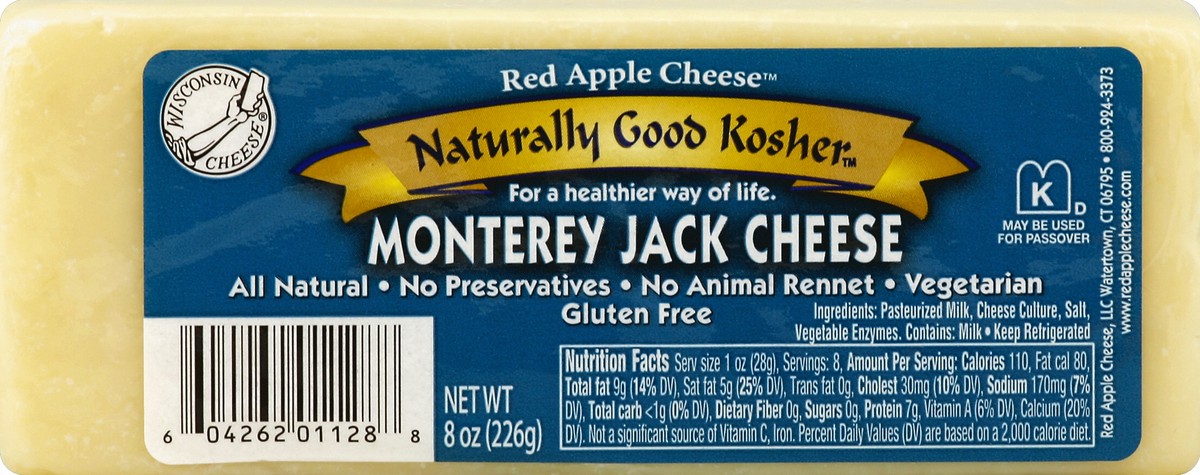 slide 5 of 5, Red Apple Naturally Good Kosher Monterey Jack Cheese, 8 oz