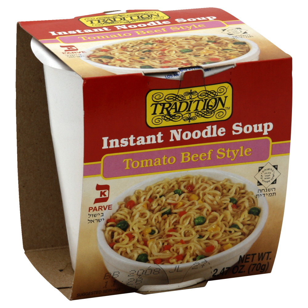 slide 1 of 1, Tradition Tomato Flavored Instant Noodle Soup Cup, 2.29 oz