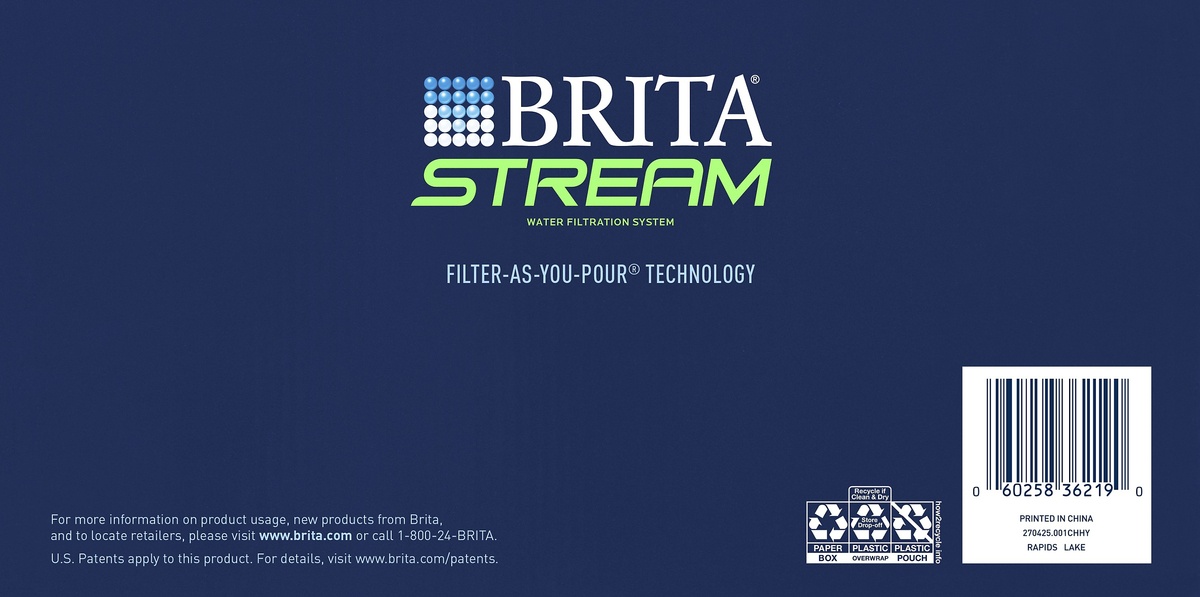 slide 4 of 4, Brita 10 Cup Stream Rapids Filtered Water Pitcher Blue, 1 ct