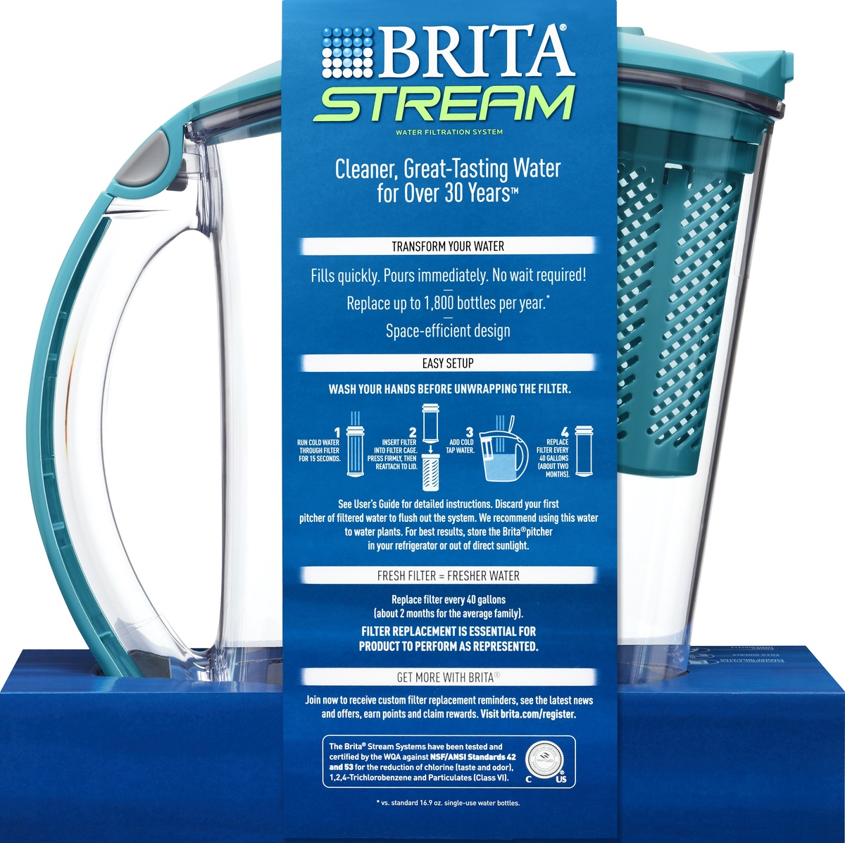 slide 3 of 4, Brita 10 Cup Stream Rapids Filtered Water Pitcher Blue, 1 ct