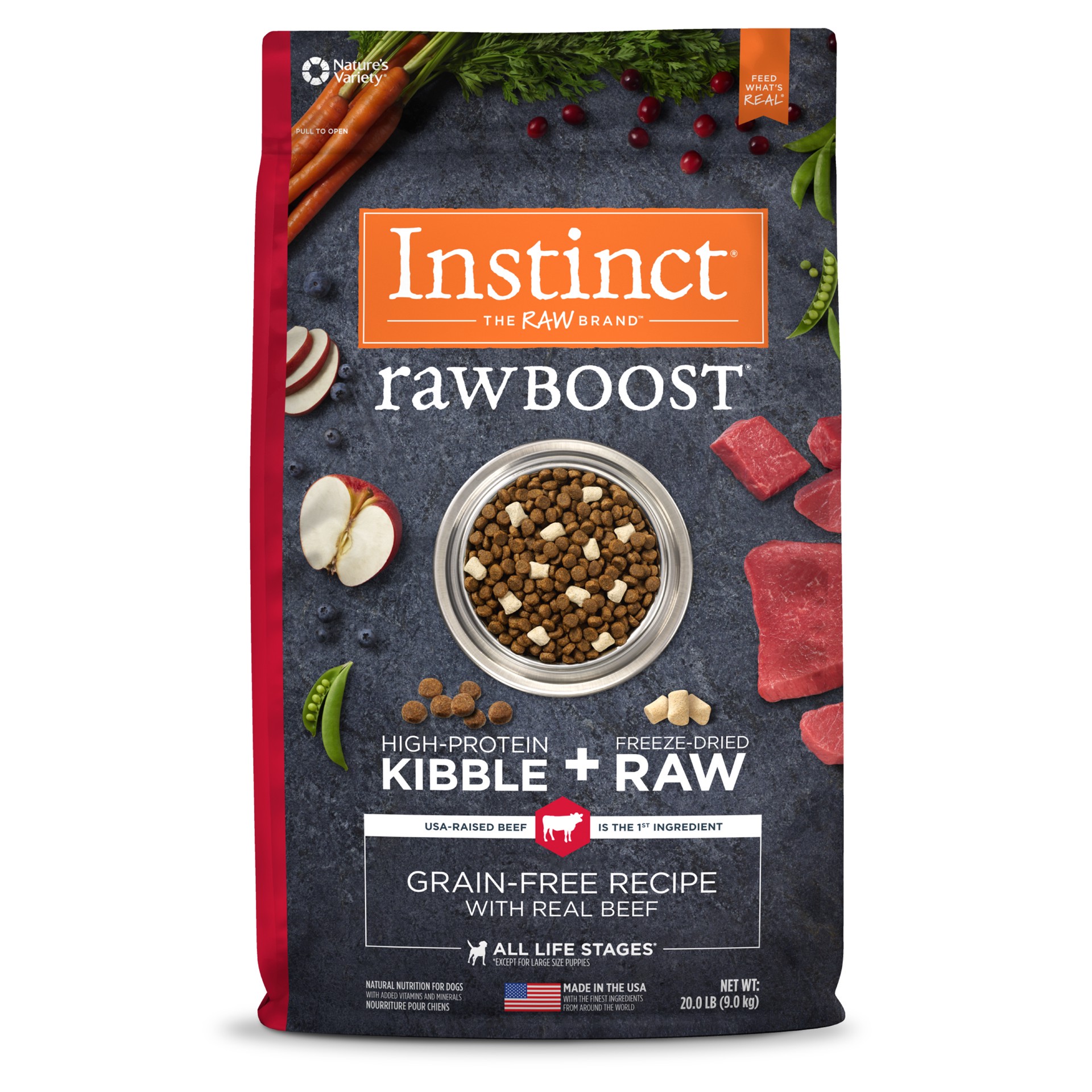 slide 1 of 4, Instinct Raw Boost Beef Dry Dog Food, 20 lb. Bag, 20 lb