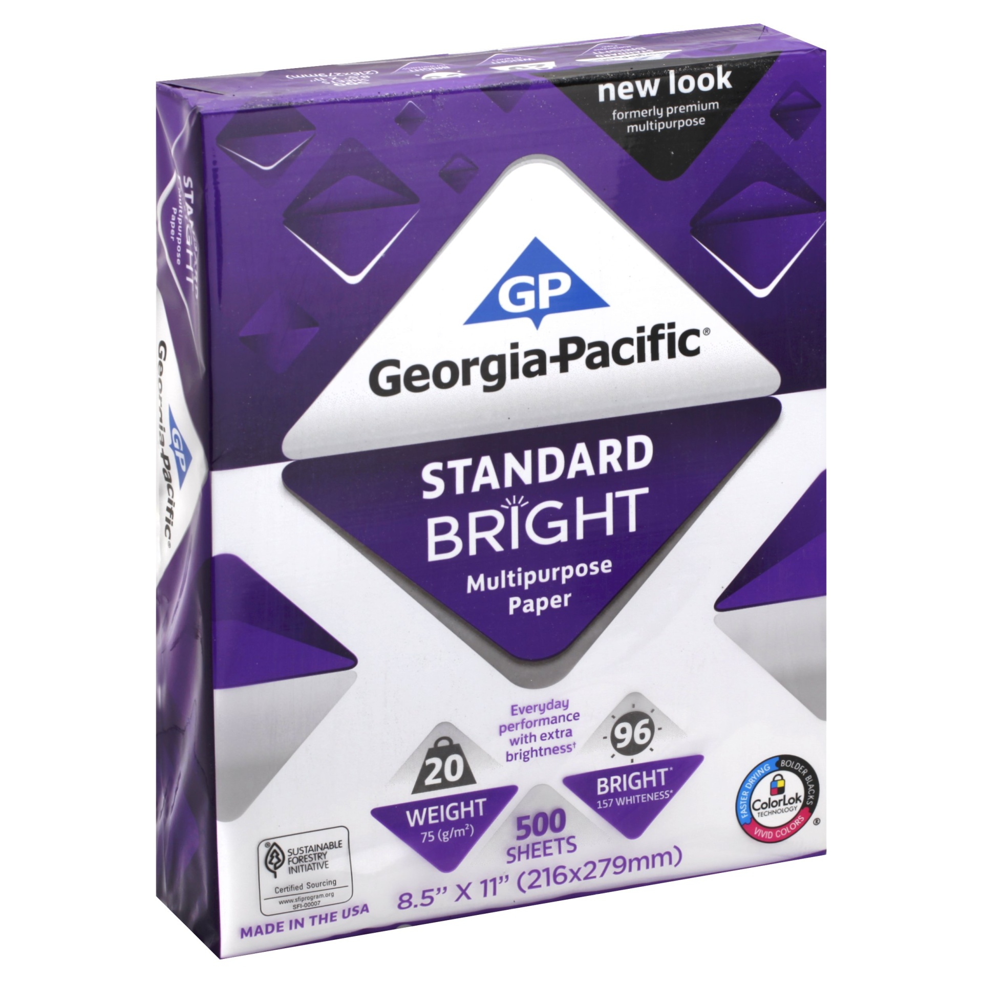 slide 1 of 1, Georgia-Pacific 20 Lb Standard Multipurpose Paper - 8.5 X 11 Inch - Bright White, 500 ct