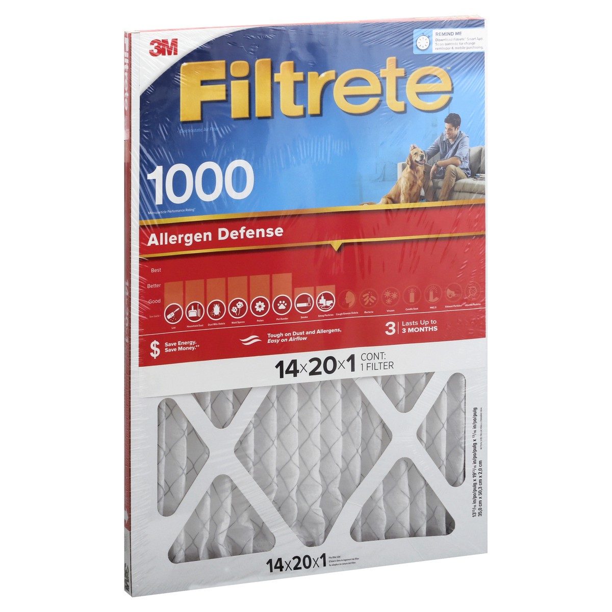 slide 9 of 9, Filtrete 1000 Allergen Defense 14x20x1 Inches Air Filter 1 ea, 1 ct