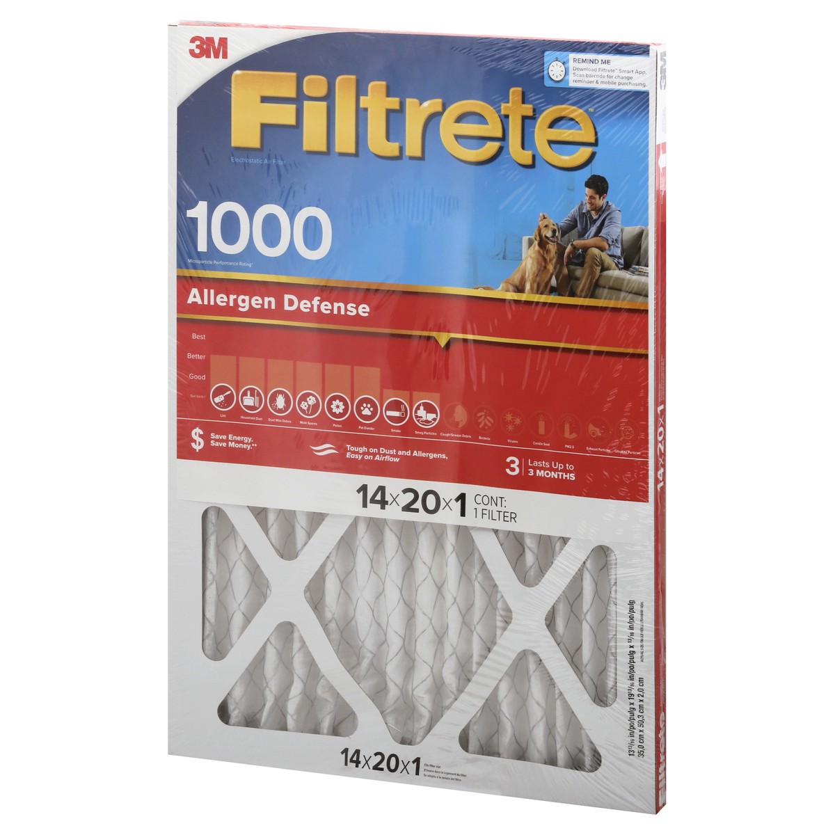slide 6 of 9, Filtrete 1000 Allergen Defense 14x20x1 Inches Air Filter 1 ea, 1 ct