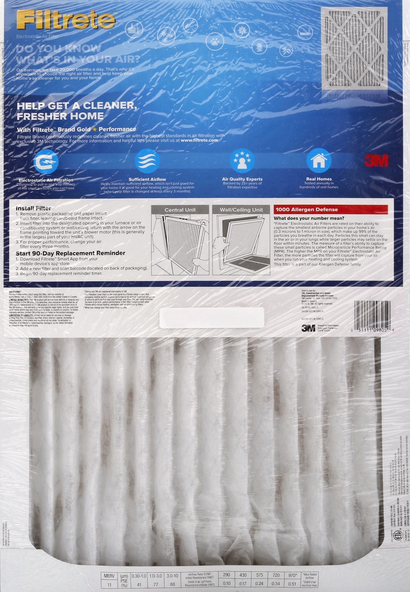 slide 3 of 9, Filtrete 1000 Allergen Defense 14x20x1 Inches Air Filter 1 ea, 1 ct