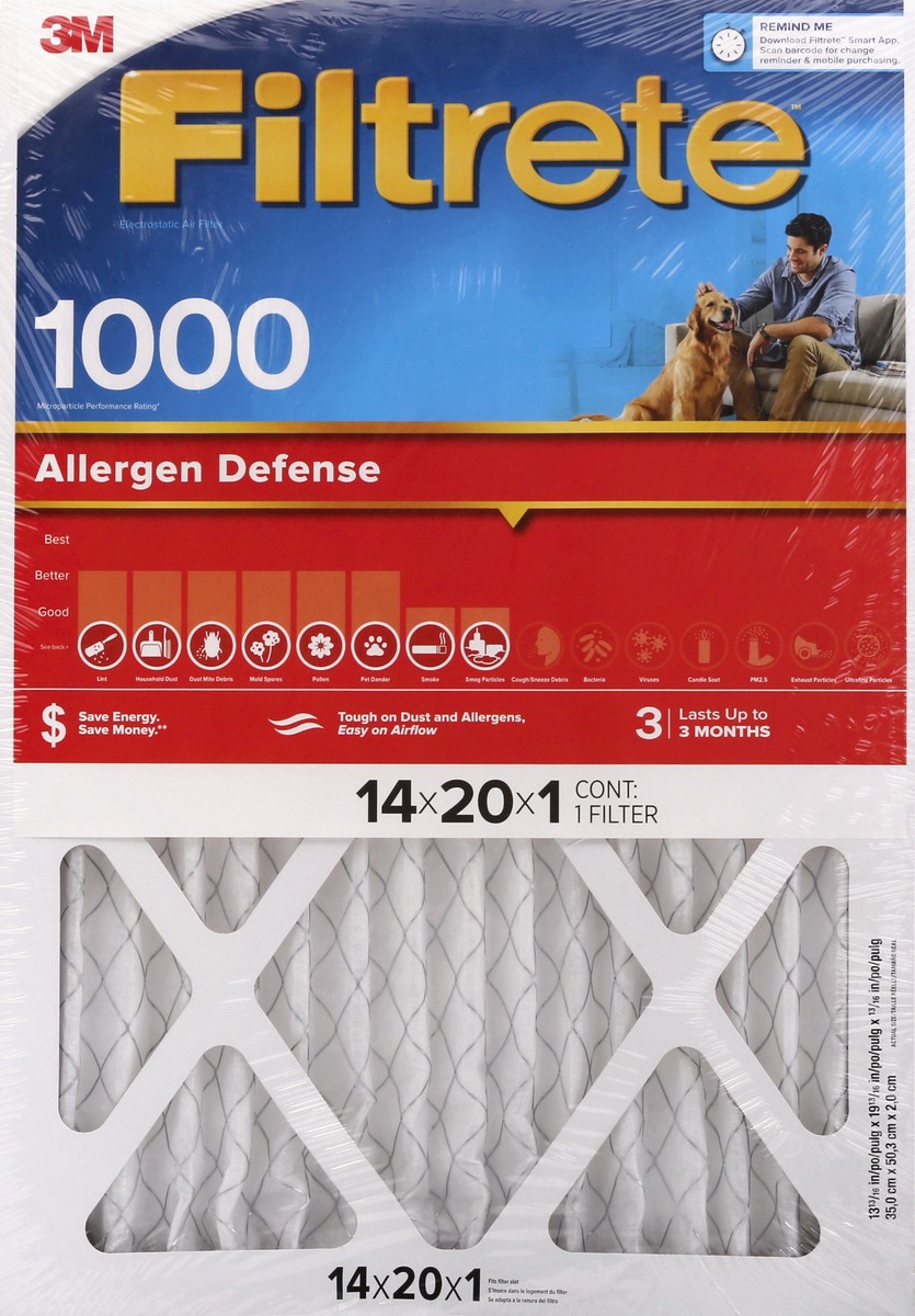 slide 4 of 9, Filtrete 1000 Allergen Defense 14x20x1 Inches Air Filter 1 ea, 1 ct