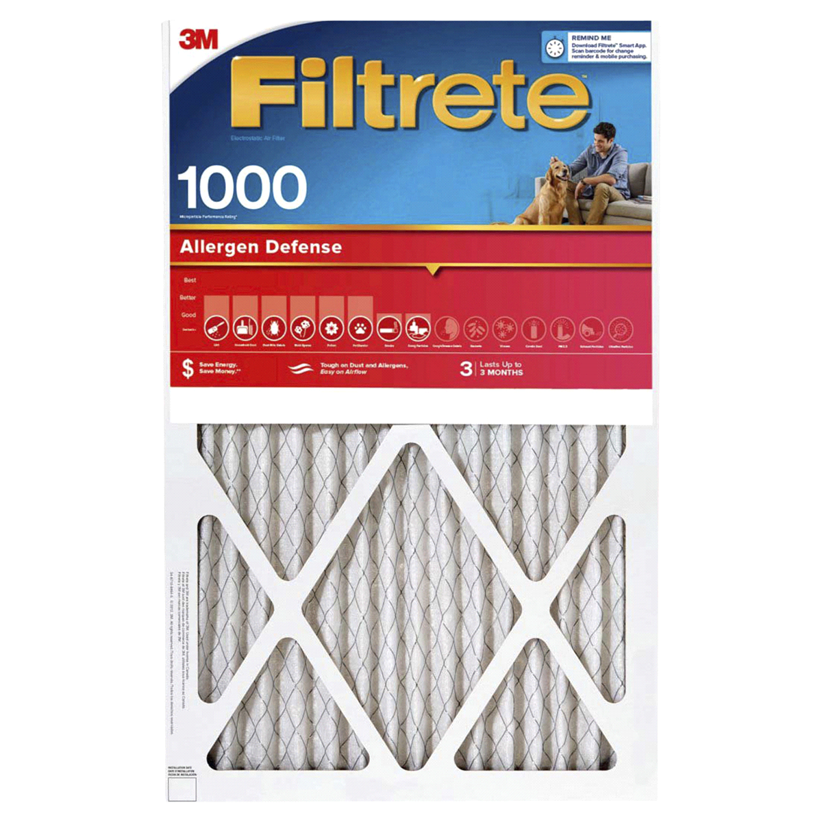 slide 1 of 1, Filtrete Air Filter, 1000 Allergen Defense, 14x20x1 Inches, 1 ct