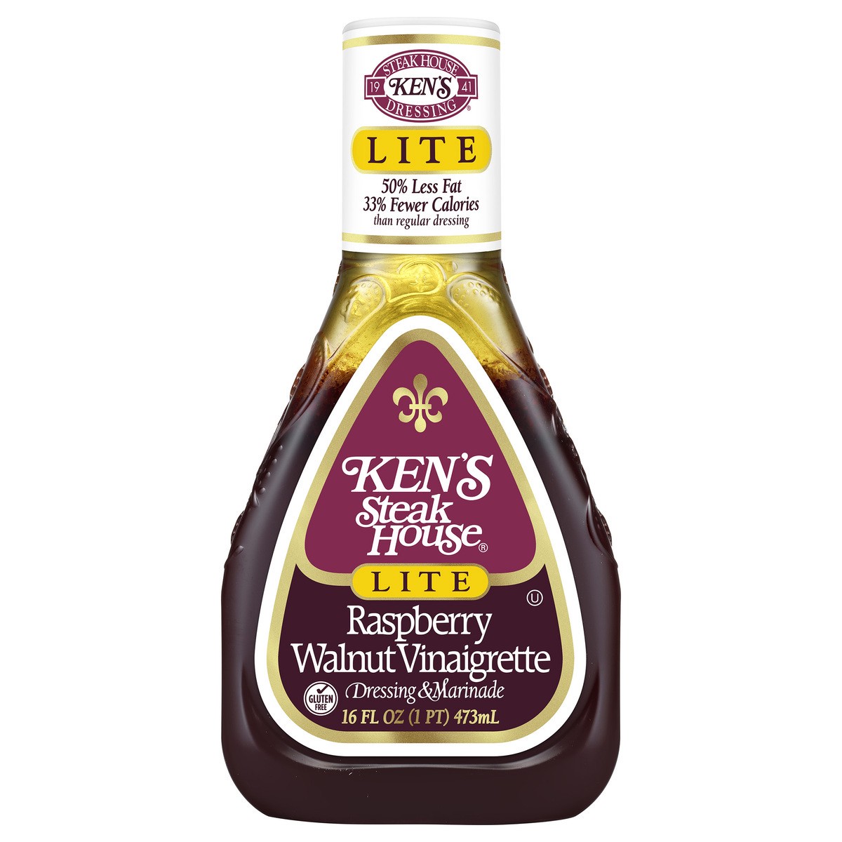 slide 1 of 12, Ken's Steak House Lite Raspberry Walnut Vinaigrette Dressing, 16 oz