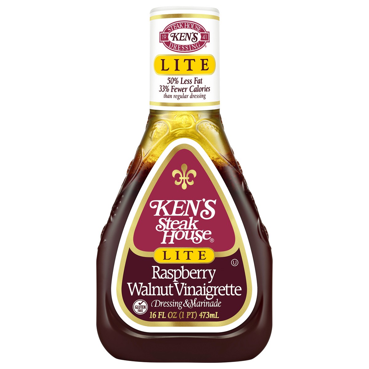 slide 1 of 12, Ken's Steak House Lite Raspberry Walnut Vinaigrette Salad Dressing & Marinade 16 fl oz, 16 fl oz