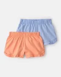 Baby Girl 2-Pack Flutter-Hem Fashion Shorts - Orange/Blue - 24M