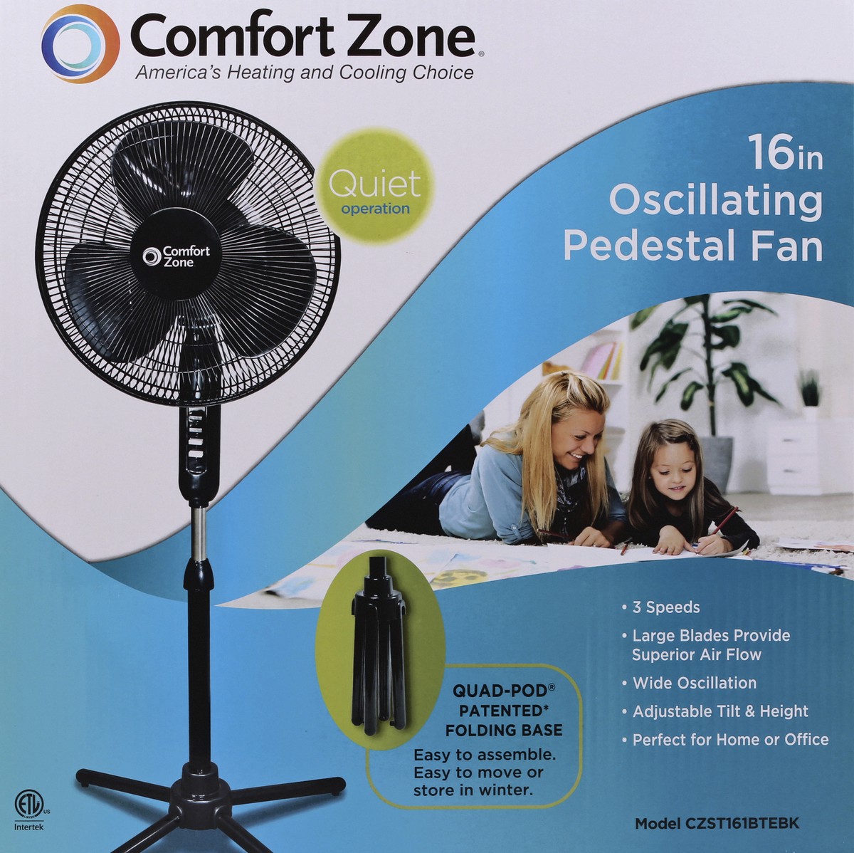 slide 4 of 4, Comfort Zone Oscillating 16 In Pedestal Fan, 16 in