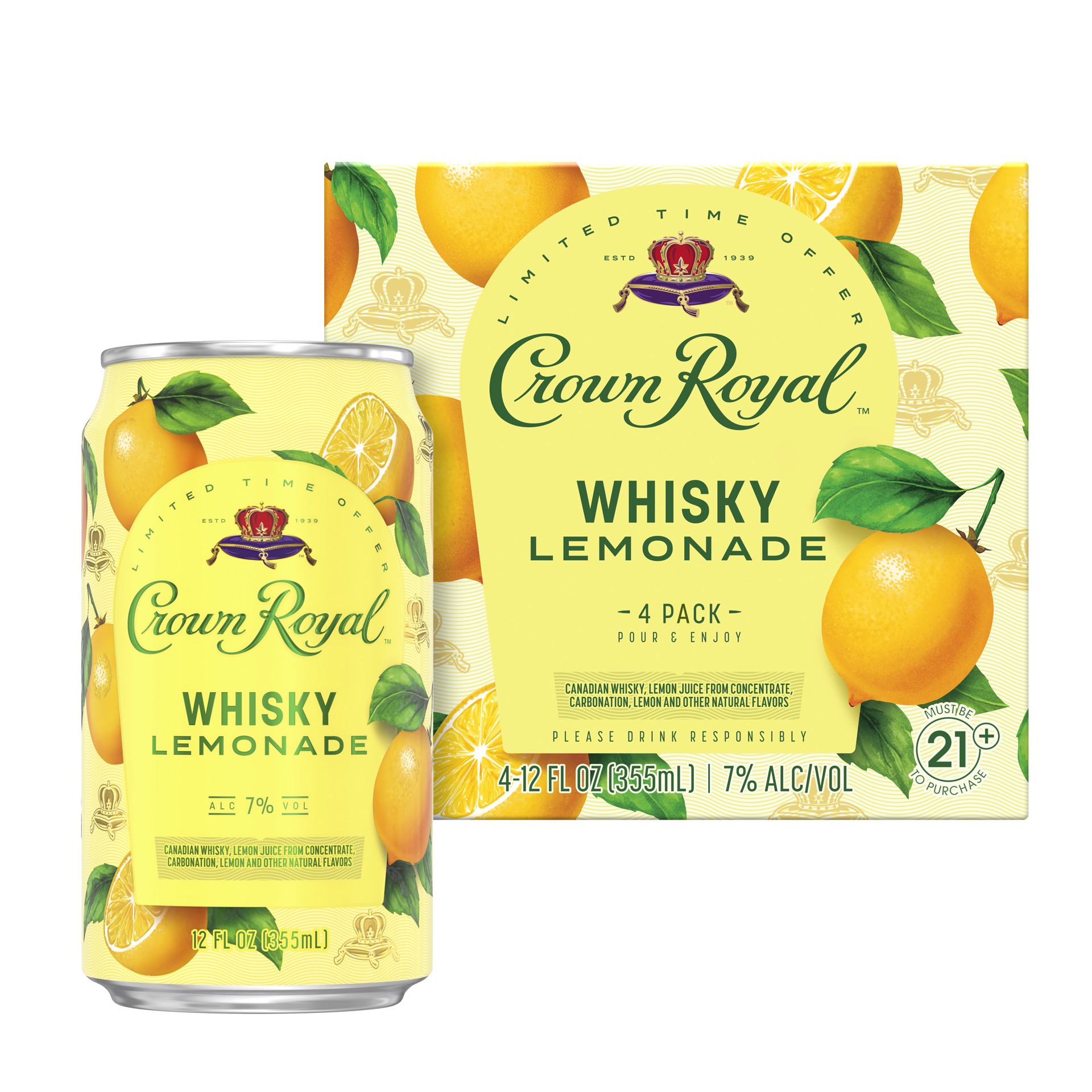 slide 2 of 4, Crown Royal Whisky Lemonade Cocktail, 12 fl oz, 48 oz