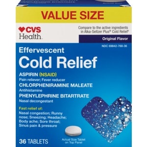 slide 1 of 1, CVS Health Effervescent Cold Relief Tablets, 36 ct