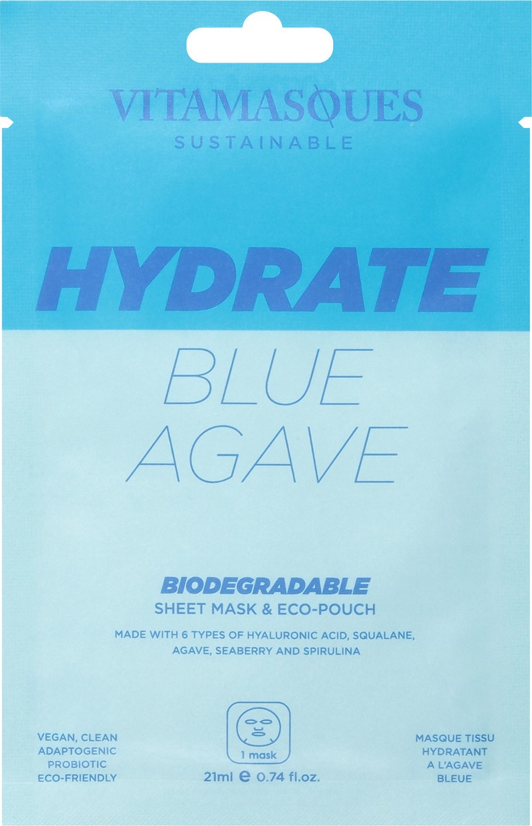 slide 3 of 14, Vitamasques Hydrate Biodegradable Blue Agave Sheet Mask & Eco-Pouch 0.74 fl oz, 1 ct