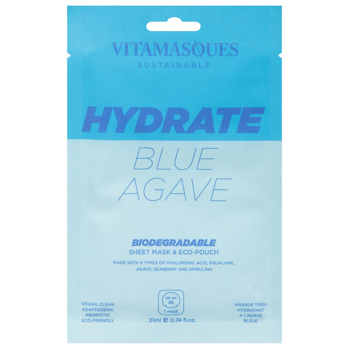 slide 1 of 14, Vitamasques Hydrate Biodegradable Blue Agave Sheet Mask & Eco-Pouch 0.74 fl oz, 1 ct