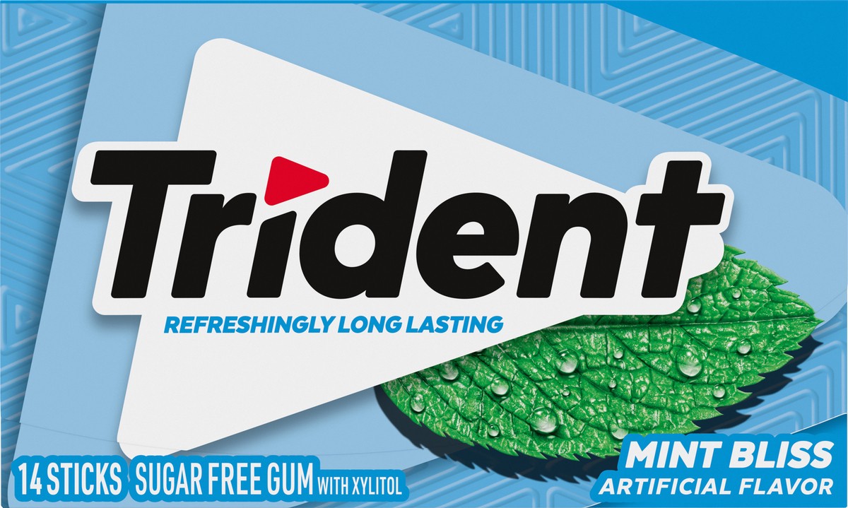 slide 4 of 9, Trident Mint Bliss Sugar Free Gum, Made with Xylitol, 14 Piece Pack, 0.06 lb