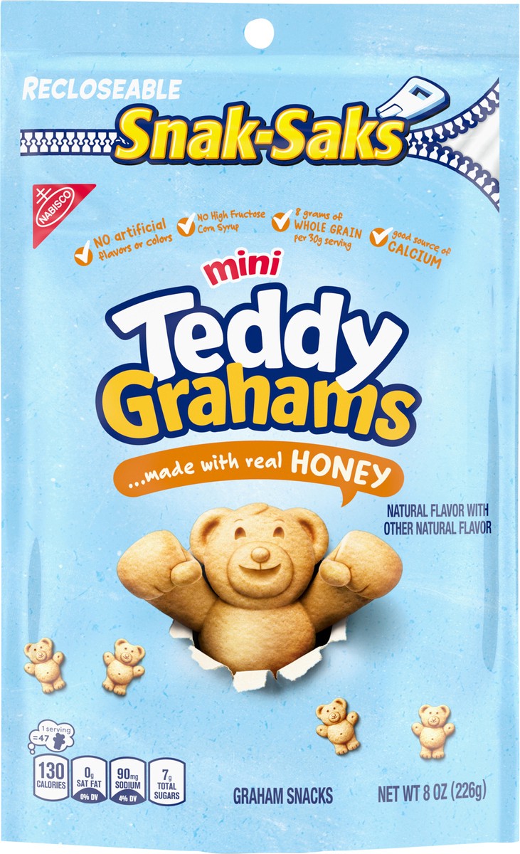 slide 4 of 9, TEDDY GRAHAMS Mini Honey Graham Snacks, Kids Snacks, 8 oz, 8 oz