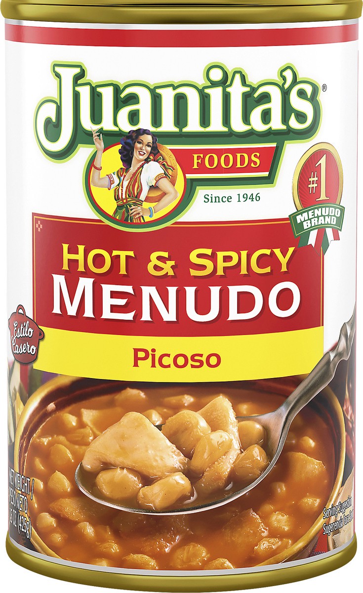 slide 3 of 4, Juanita's Hot & Spicy Menudo, Canned Menudo, 15 oz, 15 oz