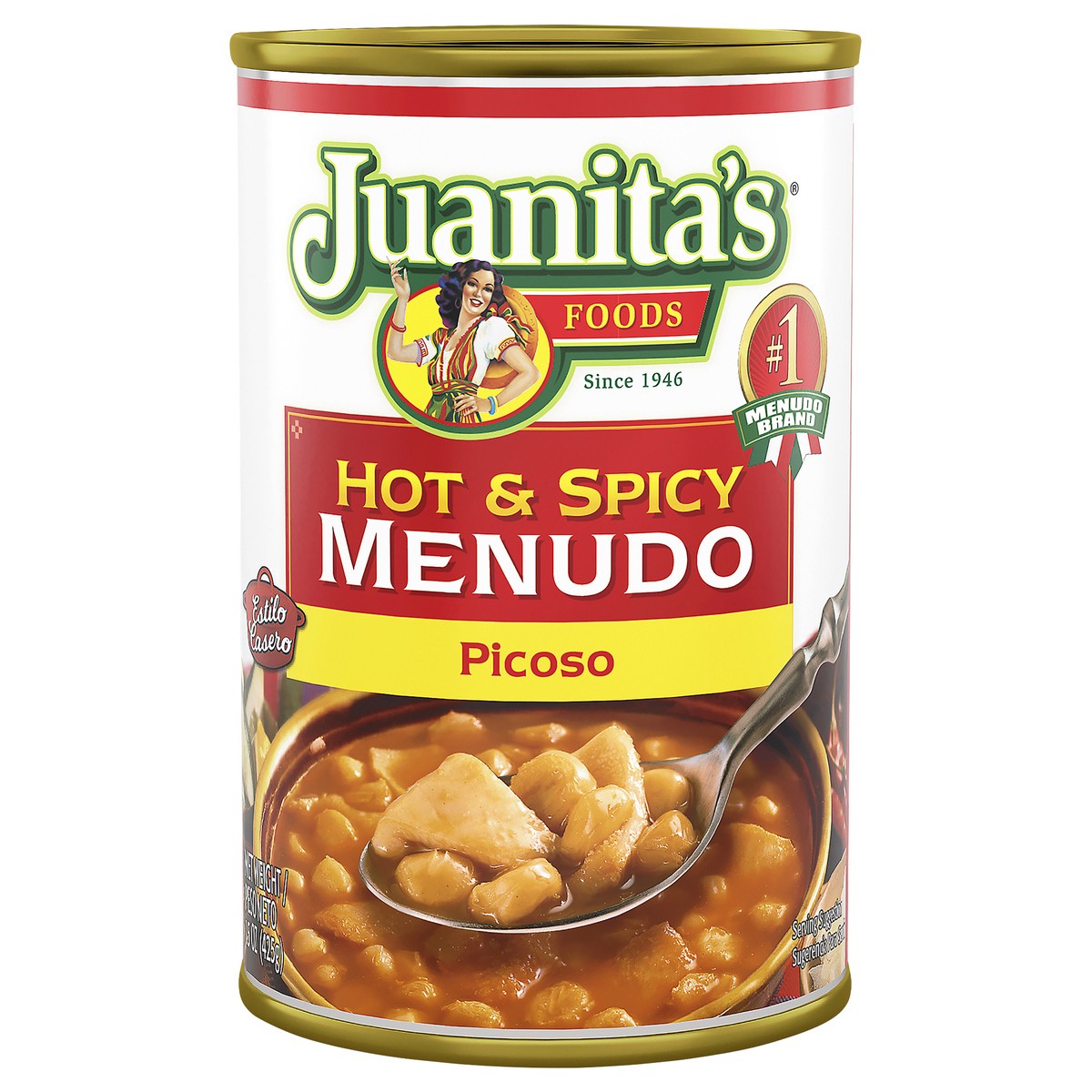 slide 1 of 4, Juanita's Hot & Spicy Menudo, Canned Menudo, 15 oz, 15 oz